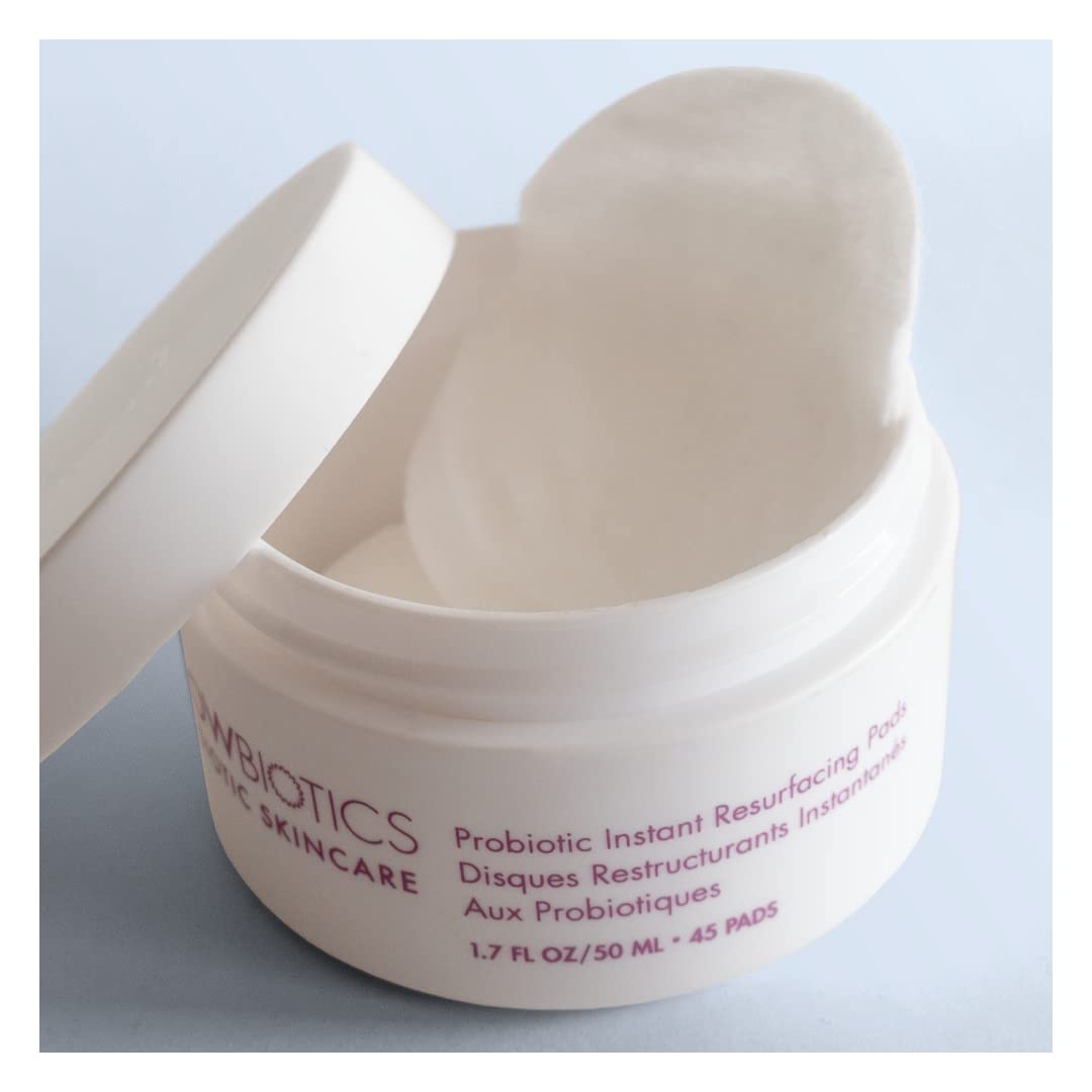 Glowbiotics Probiotic Instant Facial Resurfacing Pads: Exfoliates, Hydrates, Reduces Fine Lines & Pores | With Vitamin C & 5% Lactic Acid