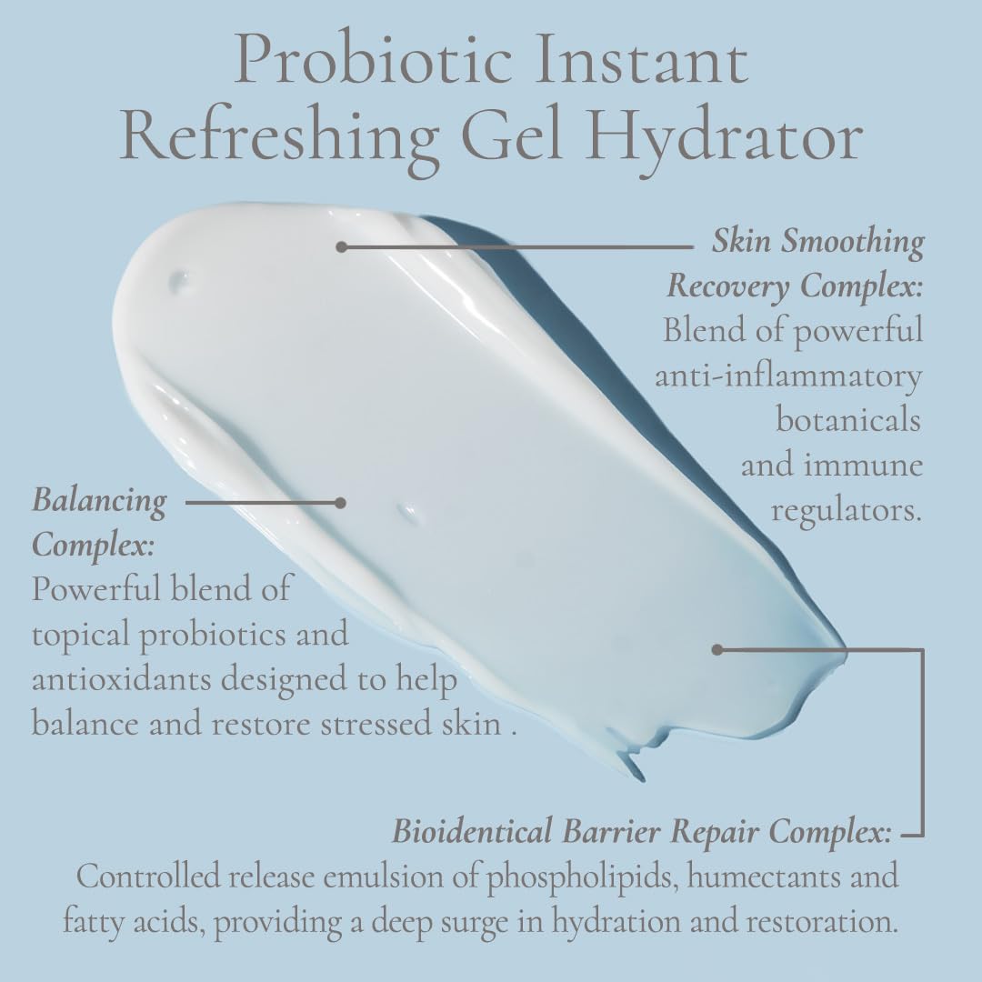 Glowbiotics Probiotic Instant Refreshing Gel Hydrator: Lightweight Moisturizer for Oily Skin, Restores Barrier & Calms Irritation with Vitamin C & Aloe Vera