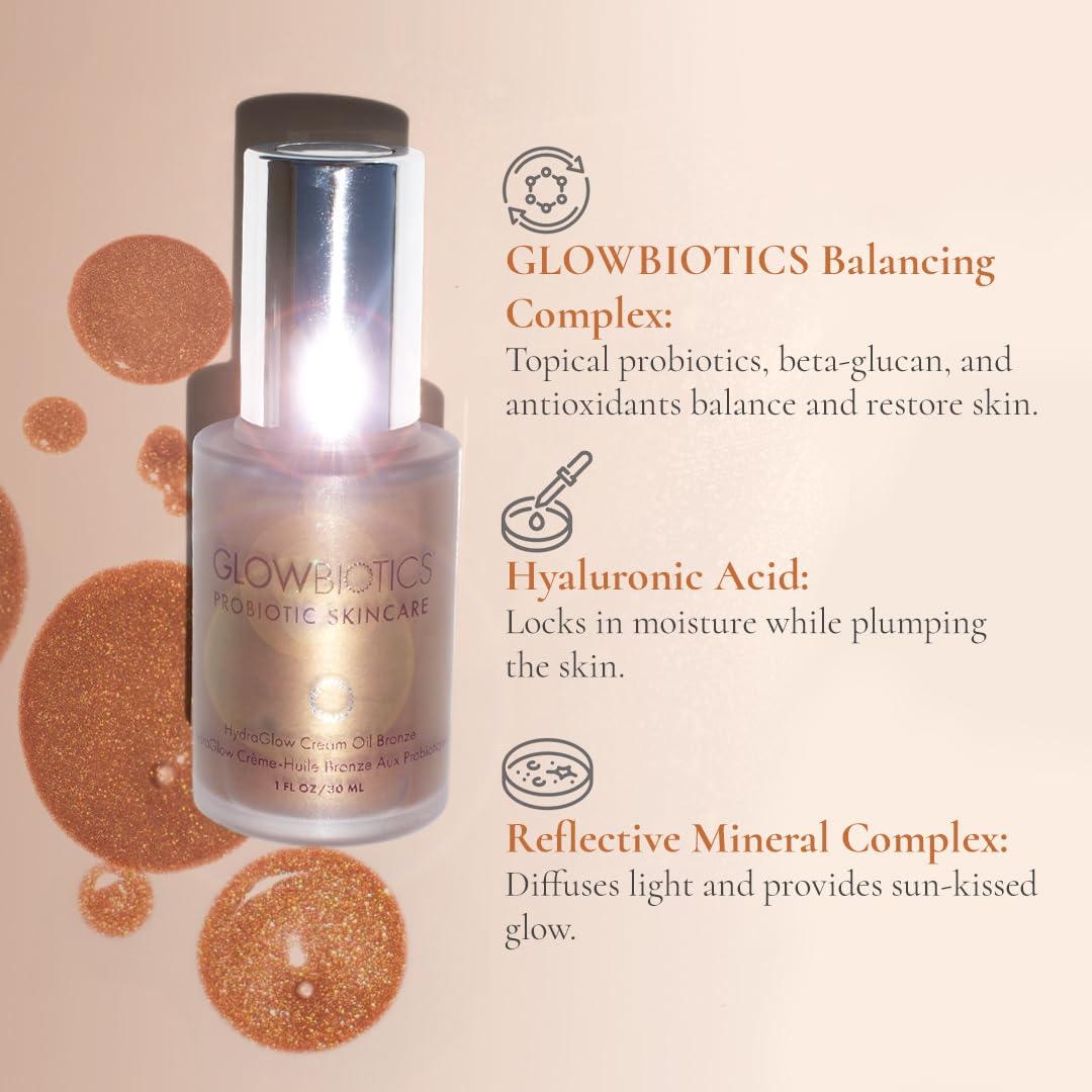Glowbiotics Probiotic HydraGlow Illuminating Serum Bronze: Hydrating Dew Drops for Radiant Skin, Illuminating Glow Enhancer with Hyaluronic Acid and Probiotics, 1 Fl Oz