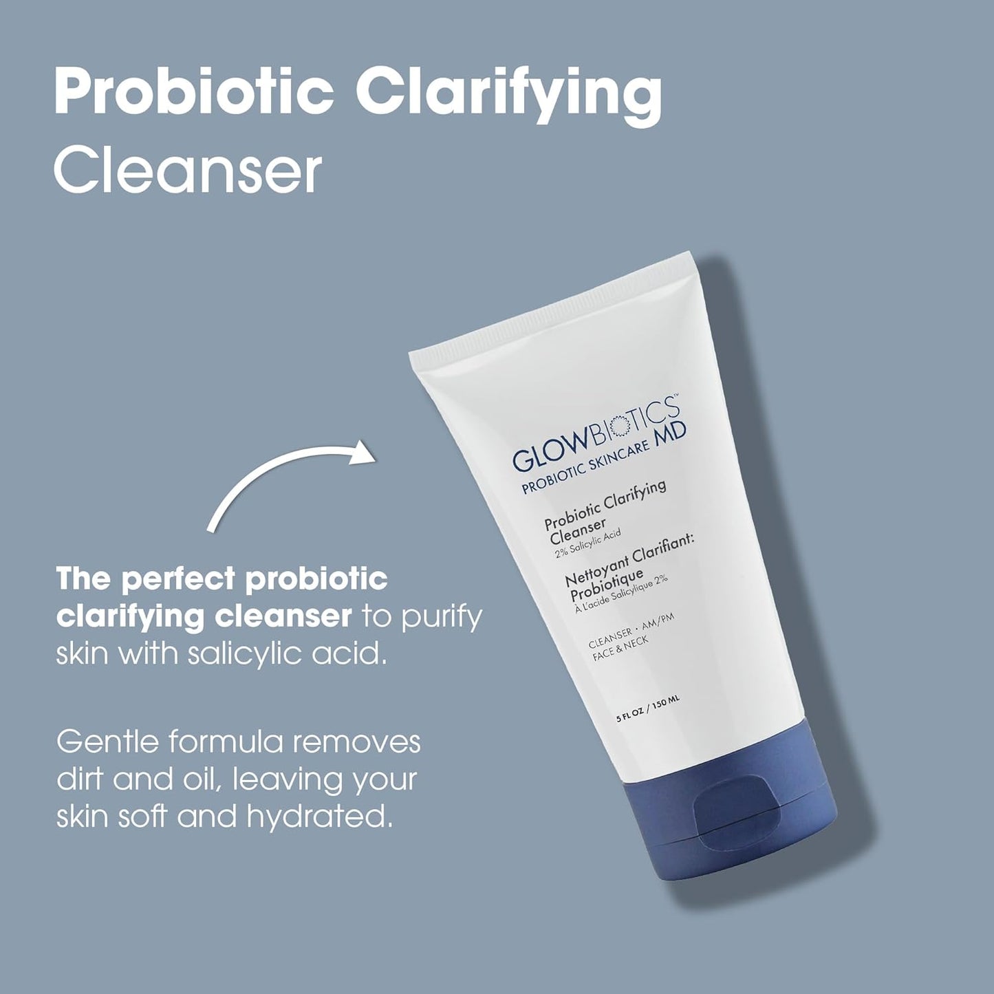 Glowbiotics Probiotic Clarifying Cleanser 5 oz – Gentle Foaming Face Wash with 2% Salicylic Acid & Niacinamide, Clears Pores & Excess Oil