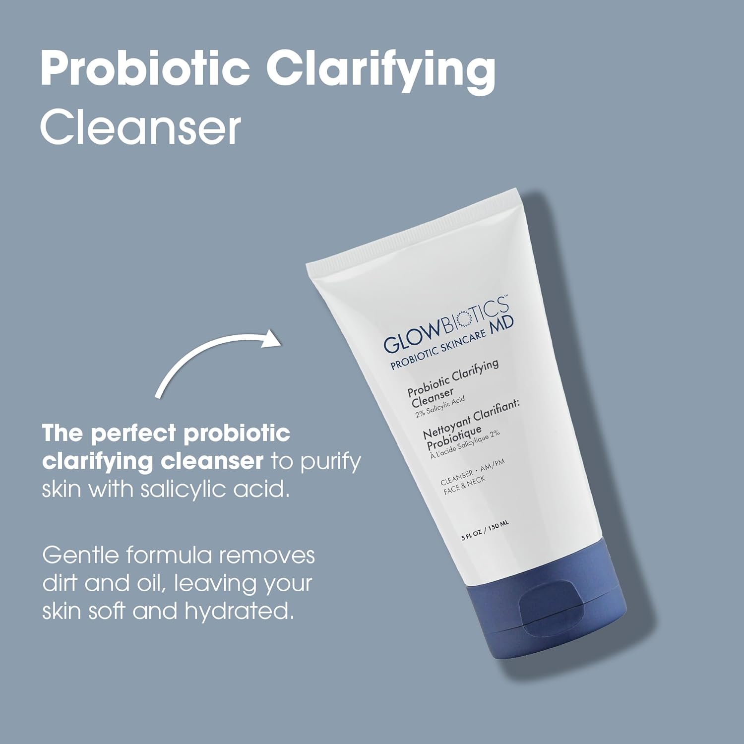 Glowbiotics Probiotic Clarifying Cleanser 5 oz – Gentle Foaming Face Wash with 2% Salicylic Acid & Niacinamide, Clears Pores & Excess Oil